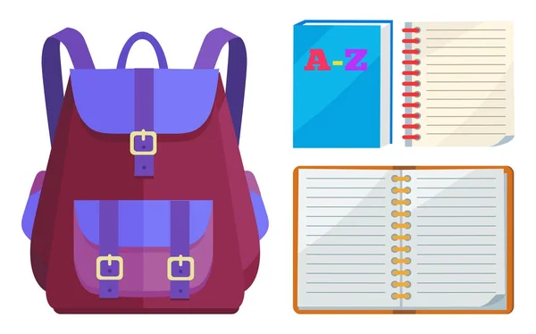 Backpack for Kids with ABC Open Copybook Vector — Stock Vector