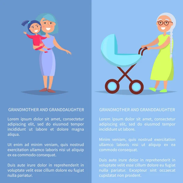 Mormor och barnbarn affischer med damer — Stock vektor