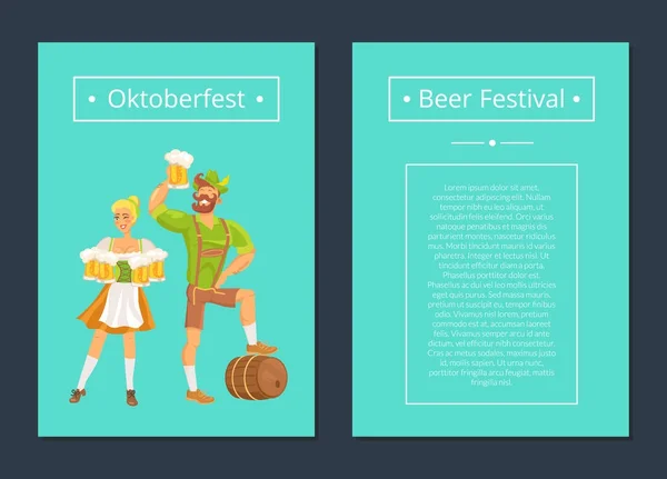 Oktoberfest zestaw plakatów z mężczyzną i kobietą — Wektor stockowy