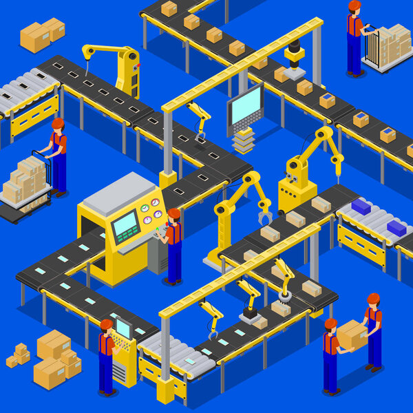 Производственная линия на векторной иллюстрации ткани
