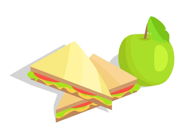 Sandwich triangulaire à la laitue et pomme verte — Image vectorielle