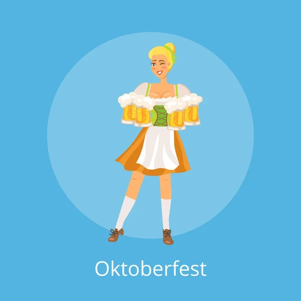 Плакат Октоберфест с улыбкой немецкой официантки — стоковый вектор