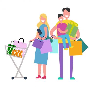 Beyaz alışveriş aile vektör çizim