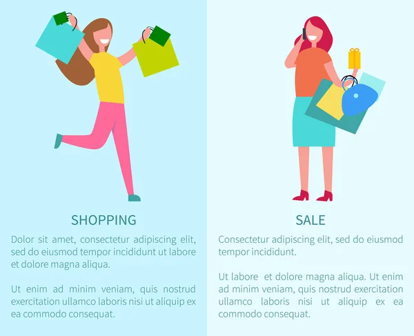 Shopping och försäljning två affischer vektor Illustration — Stock vektor