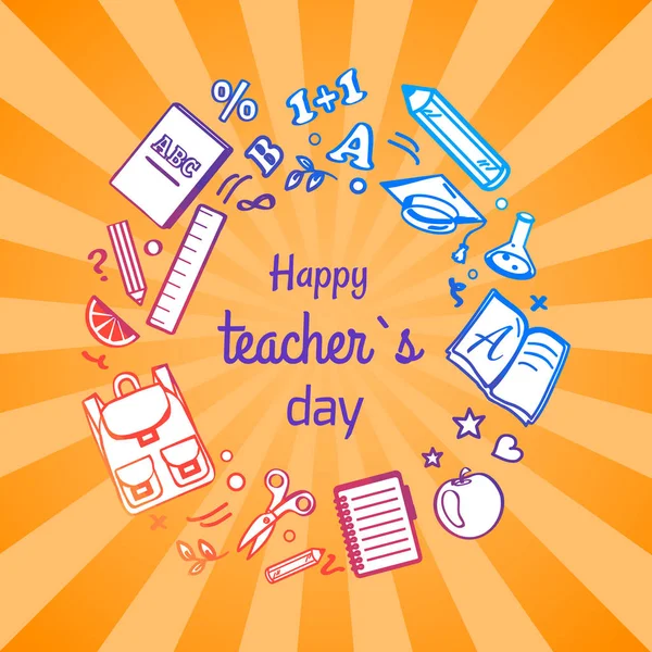 Happy Teacher s Day Poster with School Objects — Stock Vector