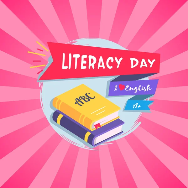 Literacy Day Bright Postcard Vector Illustration — Stock Vector