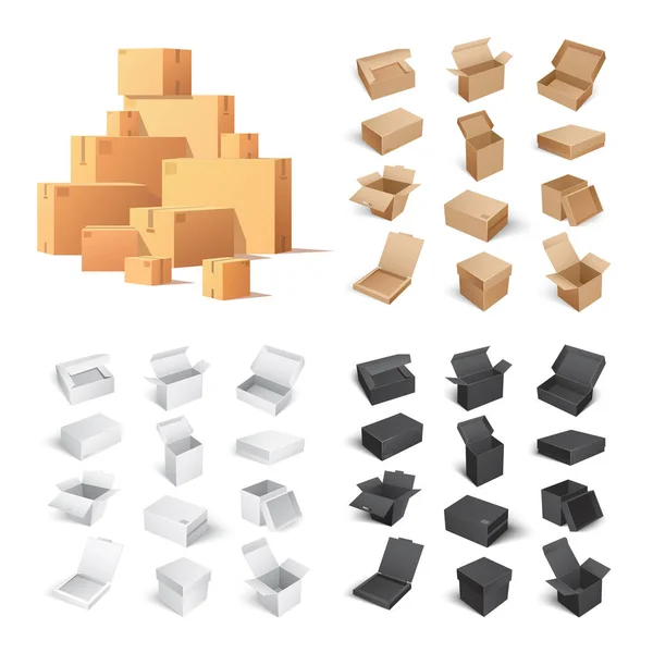 Ensemble de boîtes en carton isolées sur fond blanc — Image vectorielle