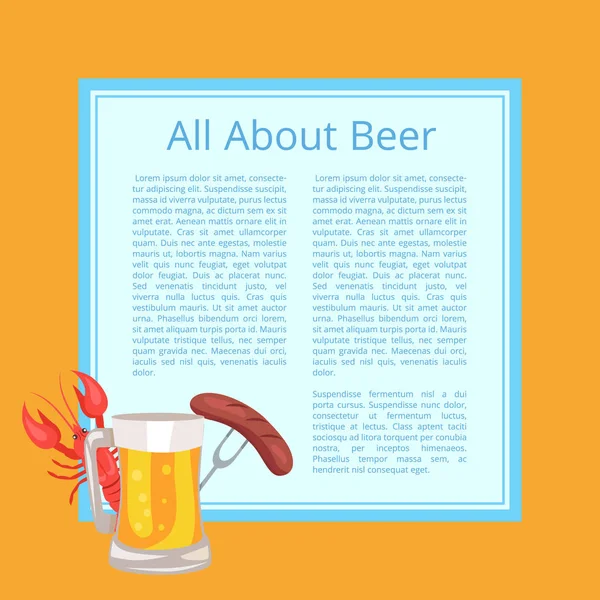 Все о пивном плакате с вкусной едой и напитками — стоковый вектор