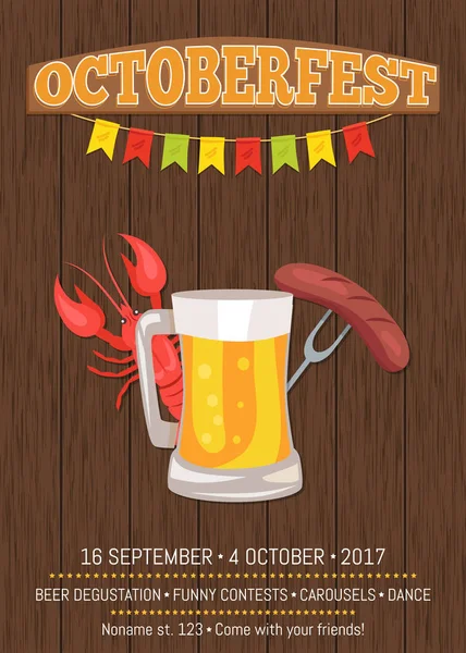 Octoberfest bira bardağı ve gıda resmeden posteri — Stok Vektör