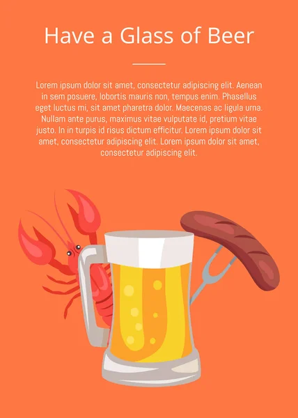 Ilustracja wektorowa piwo, kiełbaski i raki — Wektor stockowy