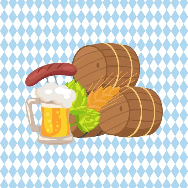 Three Beer Barrels and Snacks Vector Illustration — Stock Vector