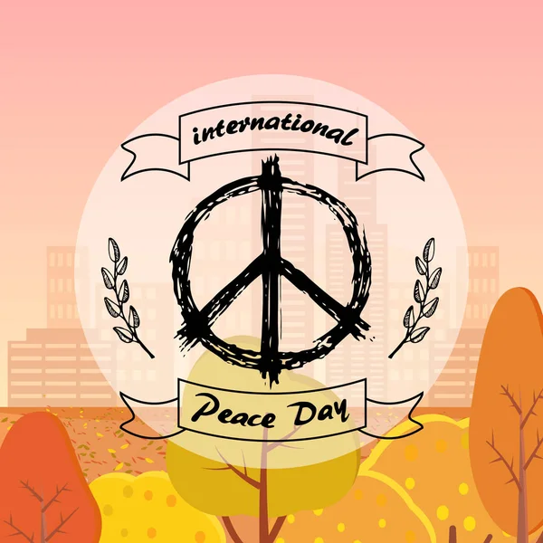国際平和の日ポスター ヒッピー記号アイコン — ストックベクタ