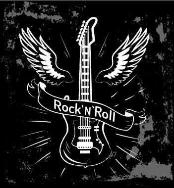 Rock n roll gitar ve kanatları vektör çizim