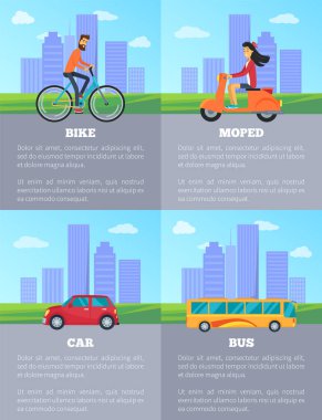 Bisiklet ve motosiklet, araba ve otobüs vektör çizim