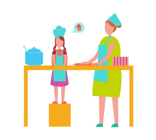 Madre e figlia cucina isolato illustrazione — Vettoriale Stock