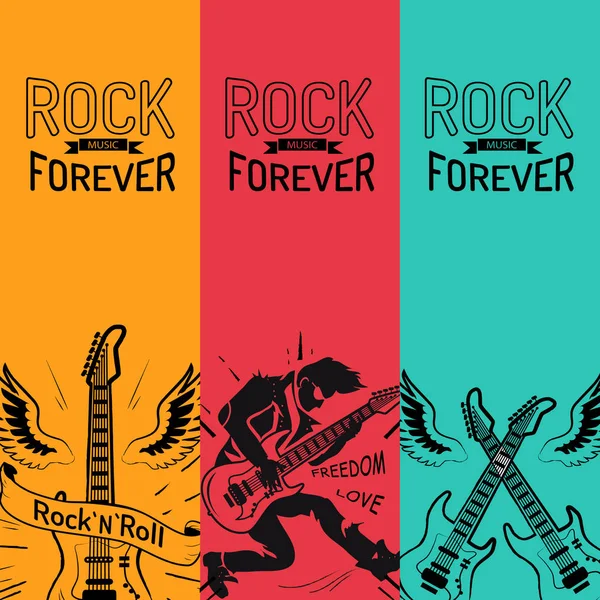Rockmusik inställd för evigt kreativa färgglada Banners — Stock vektor