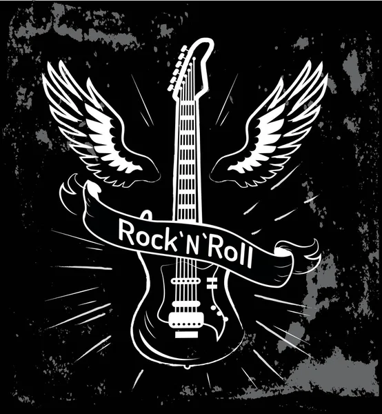 Rock n roll Chitarra e ali vettoriale illustrazione — Vettoriale Stock