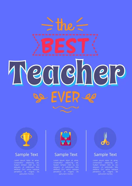 Best Teacher Ever Poster with Icons of Golden Cup — Stock Vector