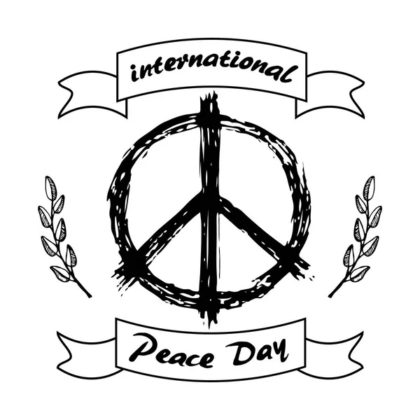 International Peace Day Logo with Hippie Sign Icon — Stock Vector