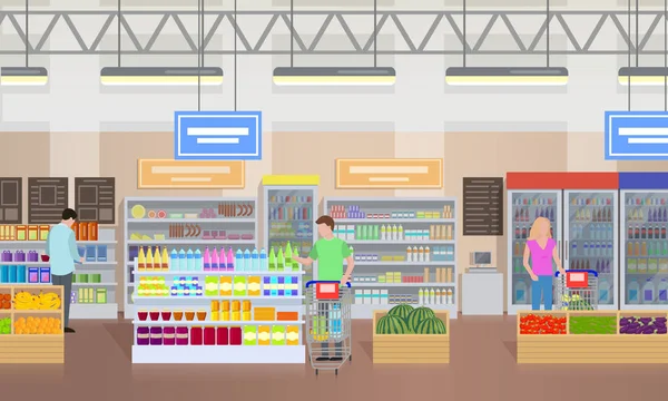 Supermarkt mensen winkelen vectorillustratie — Stockvector