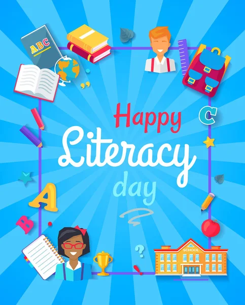 Happy Literacy Day Affiche Illustration vectorielle — Image vectorielle