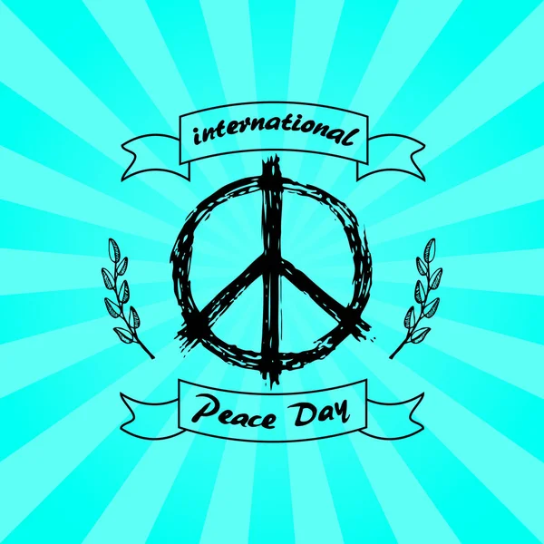 International Peace Day Logo with Hippie Sign Icon — Stock Vector