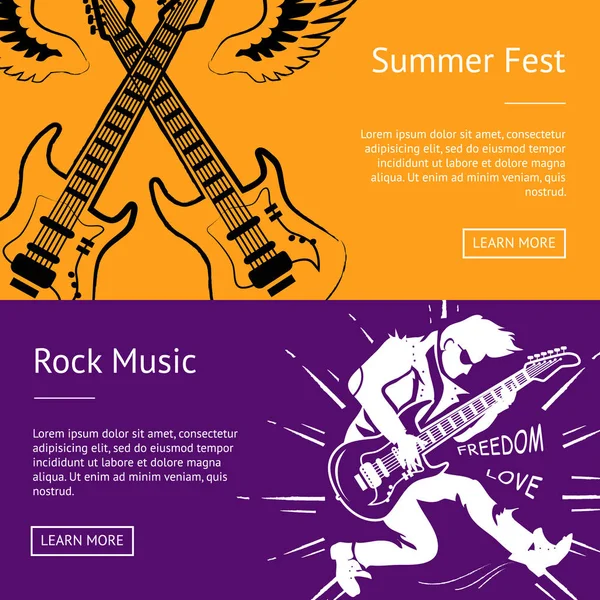 Summer Fest e Rock Music Collection of Banners — Vettoriale Stock