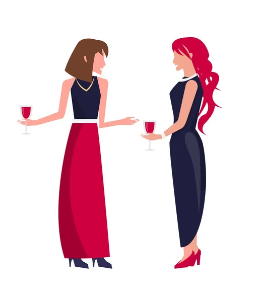 Mujeres en la fiesta con vino en la ilustración vectorial — Vector de stock