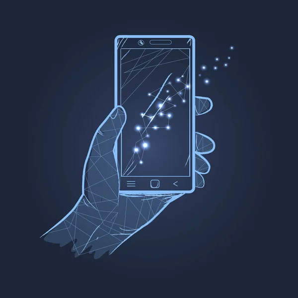 Mano Smartphone tema oscuro Vector Ilustración — Vector de stock