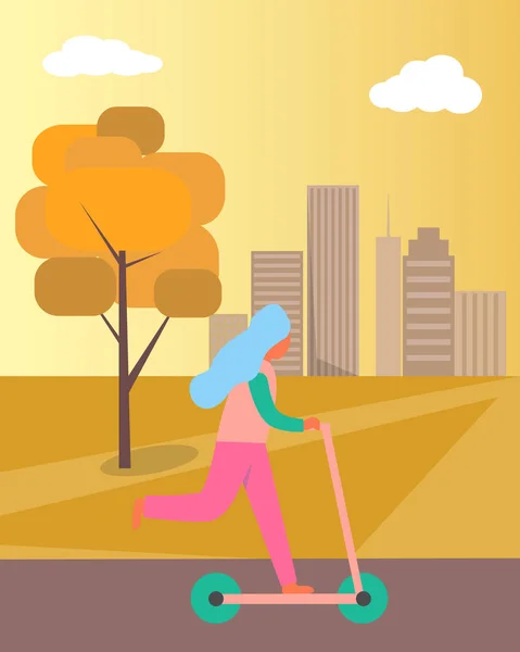 Fille équitation Kick-scooter sur l'illustration vectorielle — Image vectorielle