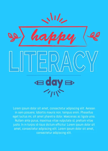 Cartel del Día de la Alfabetización sobre el texto azul — Vector de stock
