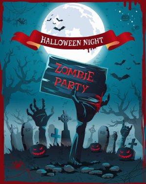 Cadılar Bayramı gecesi ve zombi parti ürkütücü Poster
