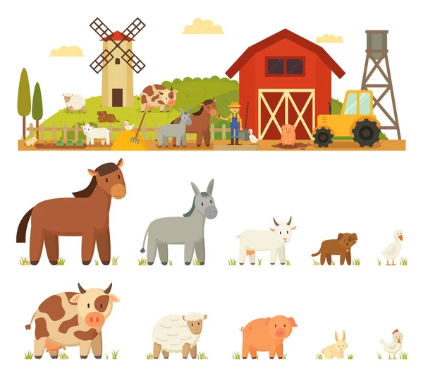 Tier Bauernhof Vektor Illustration weißer Hintergrund — Stockvektor