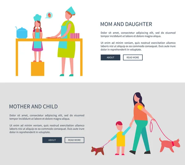 Mom and Daughter, Mother with Child Vector Web Set