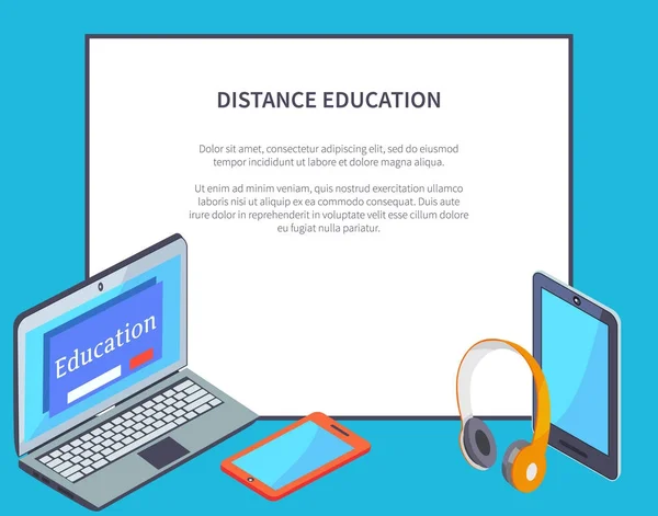 Illustrazione dell'apprendimento a distanza e dei vari dispositivi — Vettoriale Stock