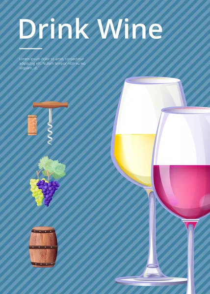 Drink Wine Poster Vector Illustration on Blue