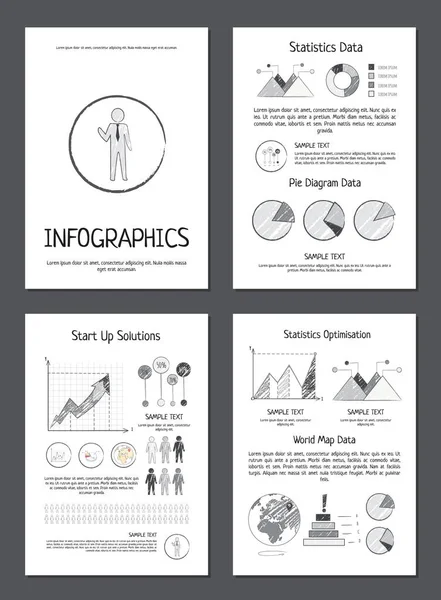 Infographics with Various Data on Paper Sheets — Stock Vector