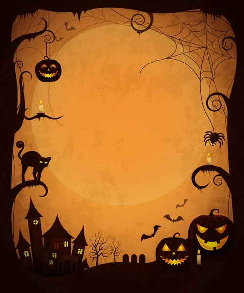 Enge donkere Halloween Poster met Spooky objecten — Stockvector