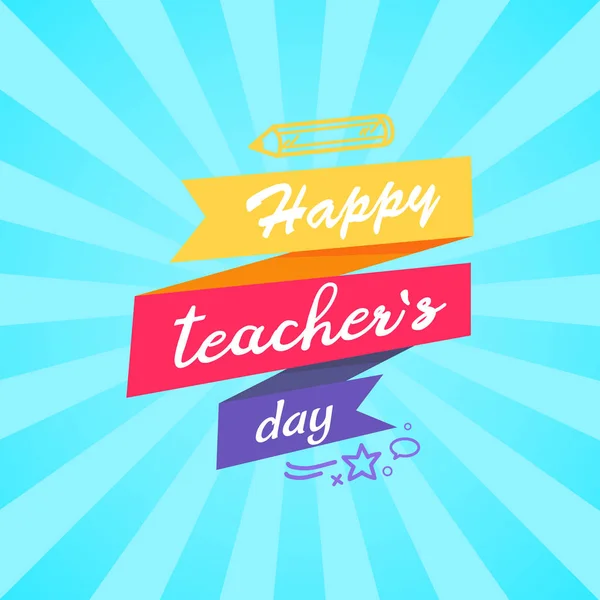 Happy Teachers Day Inscription Written on Ribbon — Stock Vector