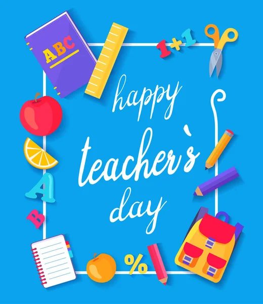 Happy Teachers Day Promo Vector Illustration Blue — Stock Vector