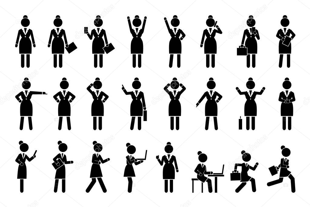 Set of Icons Business Woman Vector Illustration