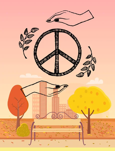 Logo Hippie protégé par des mains Illustration vectorielle — Image vectorielle