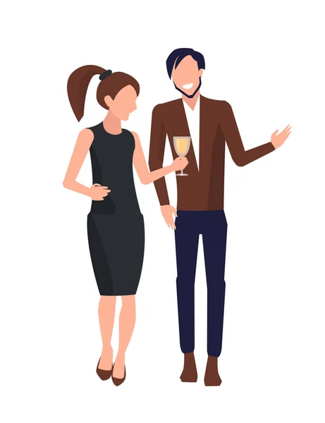 Couple Drinking and Talking Vector Illustration — Stock Vector