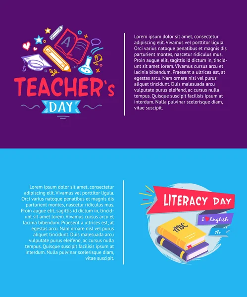 Journée des enseignants et Journée de l'alphabétisation Illustration vectorielle — Image vectorielle