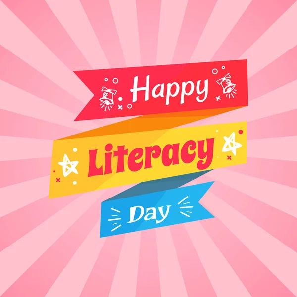 Feliz Día de la Alfabetización Deseo en Doodle Multicolor — Vector de stock