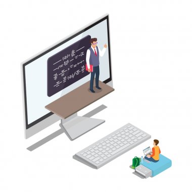 Öğretmen öğrenci ile online öğrenme kavramı vektör