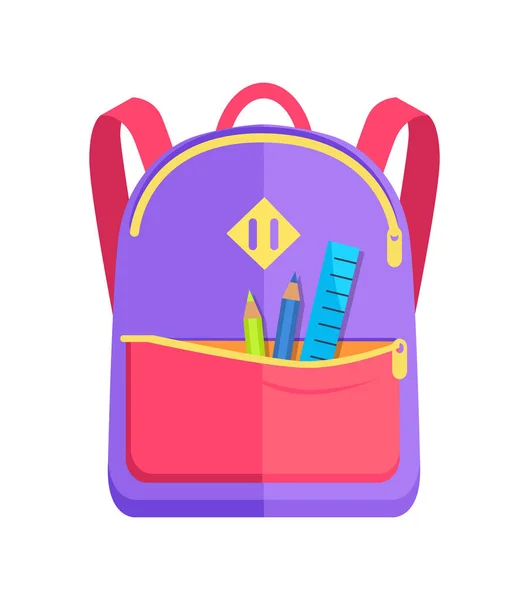 Backpack for Child with School Stationery Accessories — Stock Vector