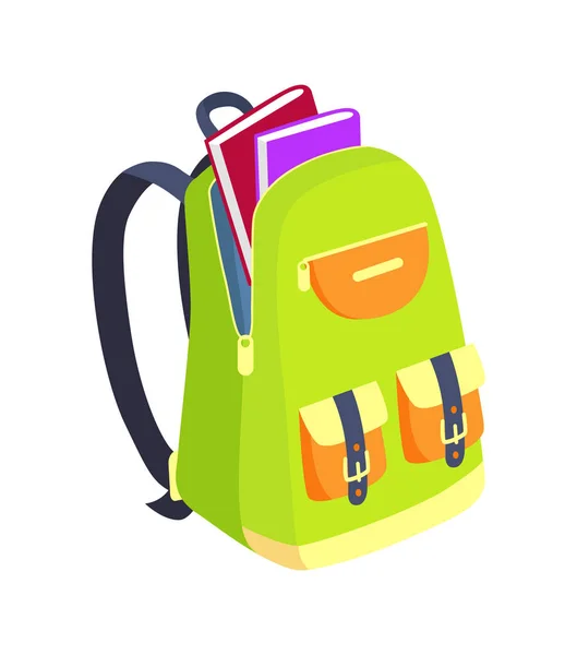 Open Schoolbag with Books Side View Vector — Stock Vector