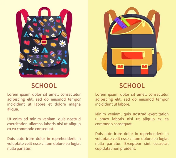 Cartaz de Volta à Escola com Mochila para Ícone Infantil —  Vetores de Stock