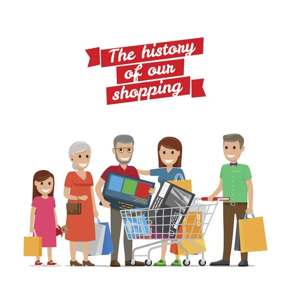 Big Family Shopping. Storia dei nostri Acquisti — Vettoriale Stock